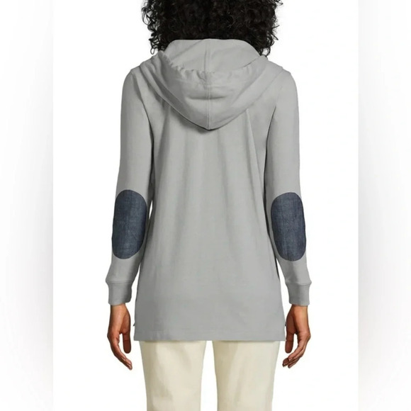 NWOT Lands End -Long Sleeve Heavyweight Jersey Button Hoodie with elbow patches - Picture 5 of 14